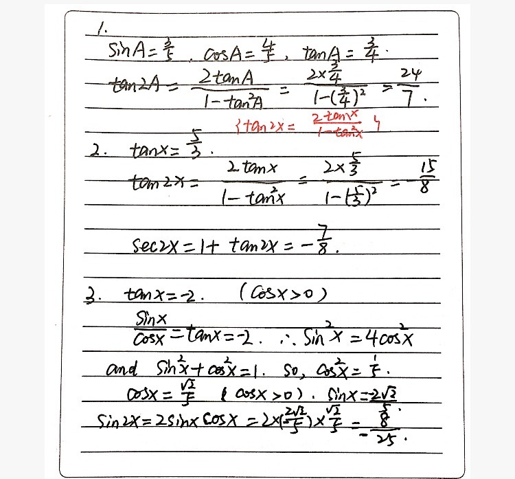 B Find 1 Tan 2a Given Sin A 3 5 A Is In Q I Gauthmath