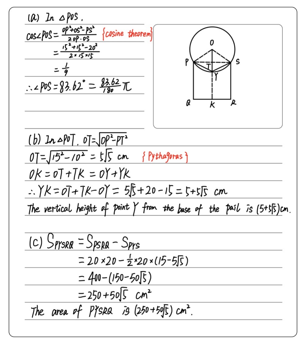 Solved: The diagram below shows the circular cross-section with centre ...