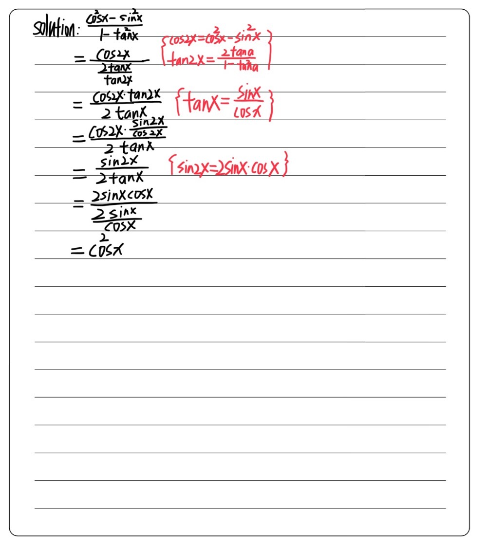 2 Frac Cos 2x Sin 2x1 Tan 2x Cos 2 X Gauthmath