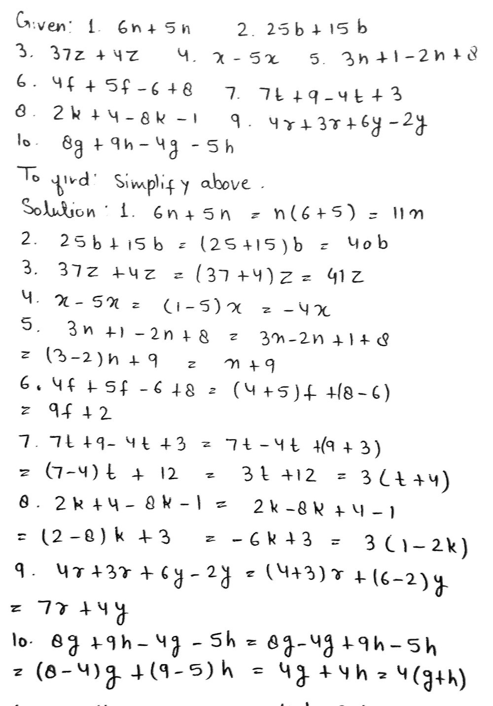 Examples Simplify 1 5x 8x 2 3y 6y 5x 8x 5 8x 13 Gauthmath