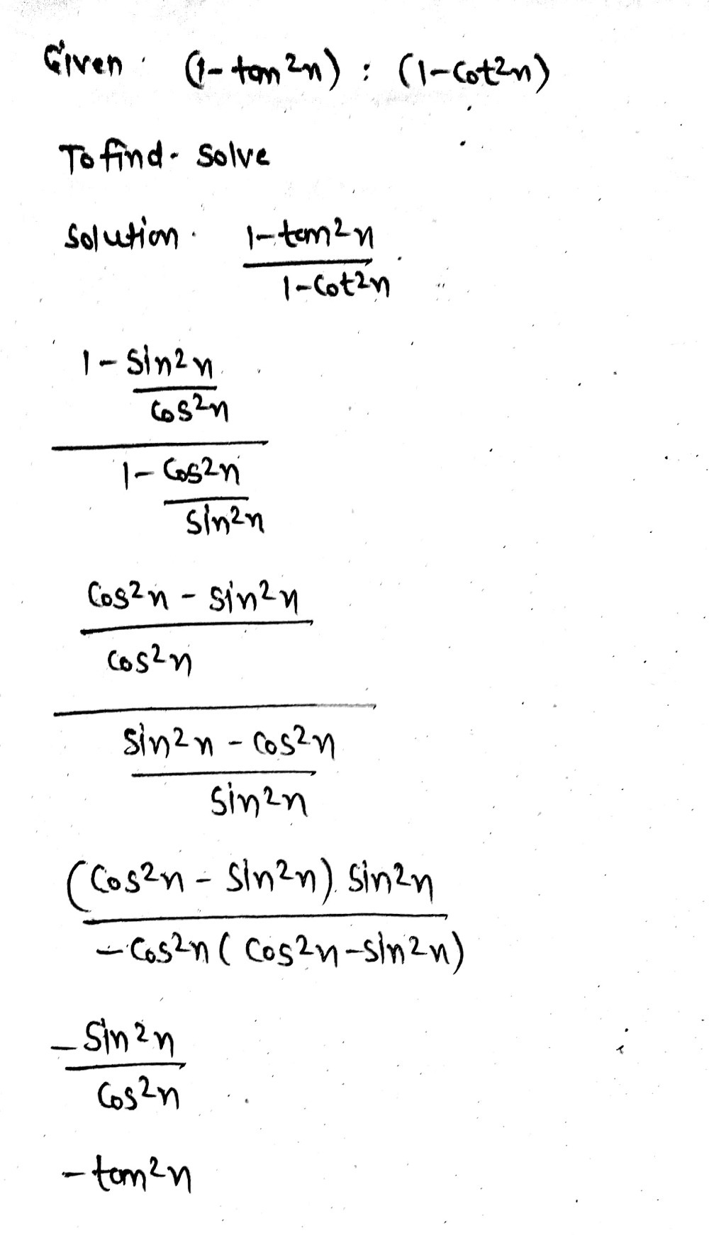 1 Tan 2x 1 Cot 2x Gauthmath