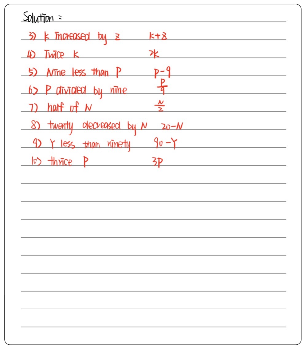 3 K Increased By Z 4 Twice K 5 Nine Less Than Gauthmath