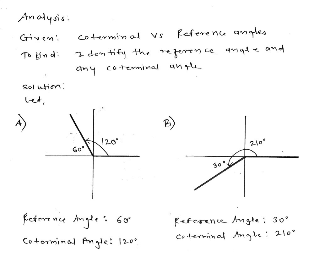 Reference Angle Method Solved: Coterminal vs Reference Angles A) B) For each of the following ...