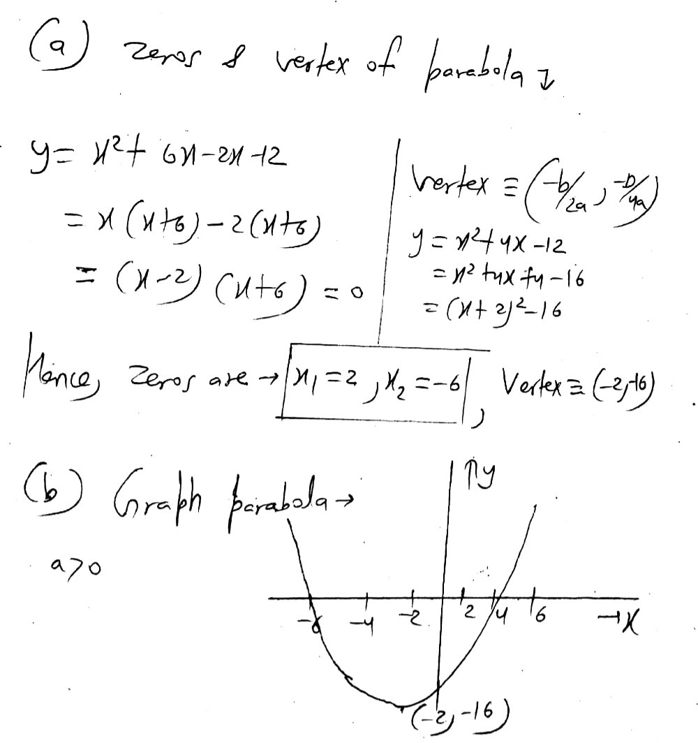 Consider The Equation Y X2 4x 12 A Find The Zeros Gauthmath
