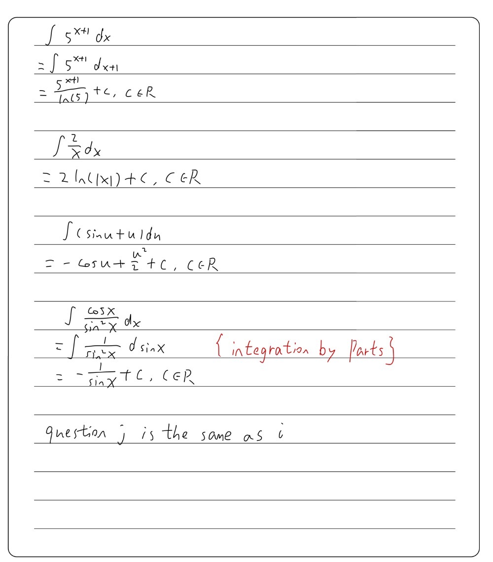 F T 5x 1dx G T 2 X Dx H T Sin U Gauthmath