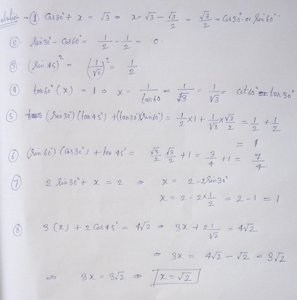 1 Cos 30 S Square Root Of 3 2 S Gauthmath