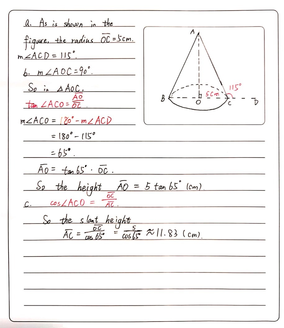 7 The Base Of A Cone Has A Radius Of 5 Cm The A Gauthmath