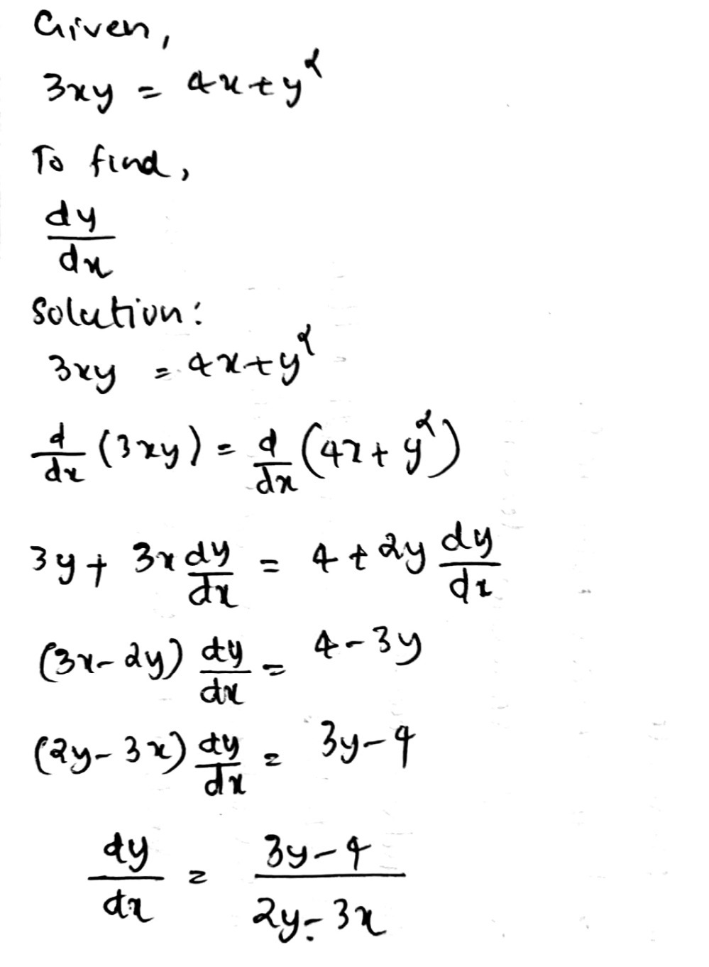 3 Find Dy Dx If 3xy 4x Y2 A 4 3y 2y 3x B 3x Gauthmath