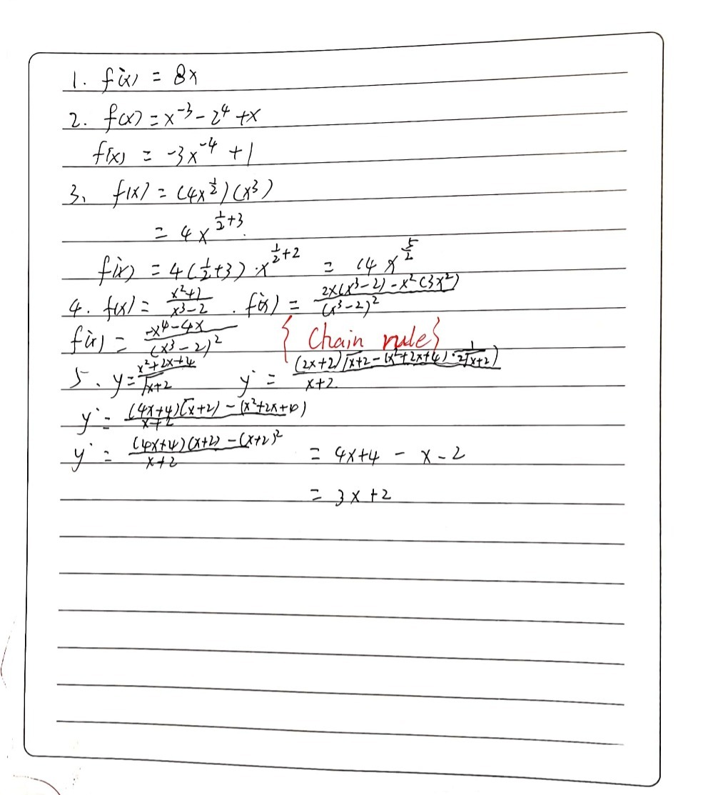 Find The Derivative F X Of The Following Functions Gauthmath