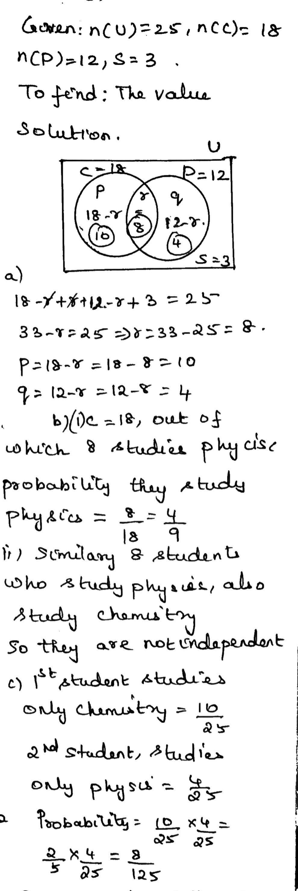 In A Group Of 25 Students 18 Students Take Chemis Gauthmath