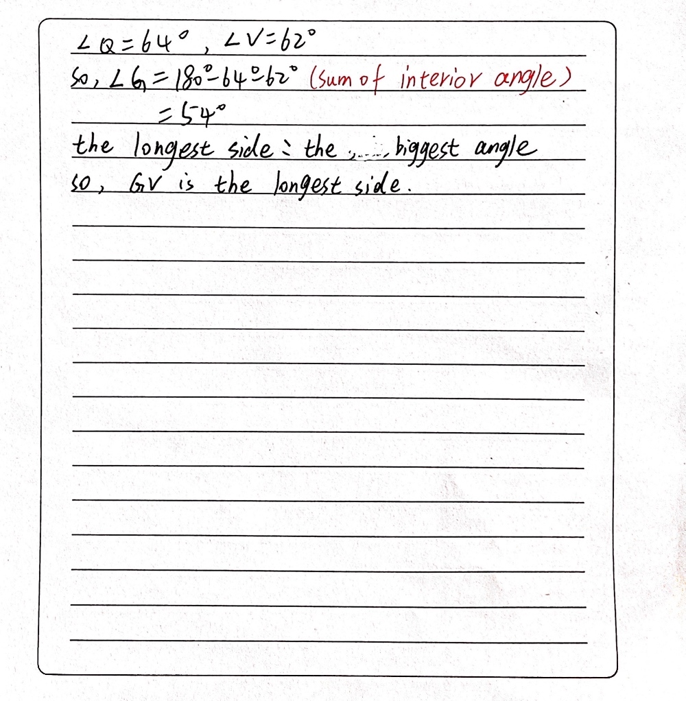 6 In Delta Gvq Angle Q 64 And Angle V 62 Gauthmath