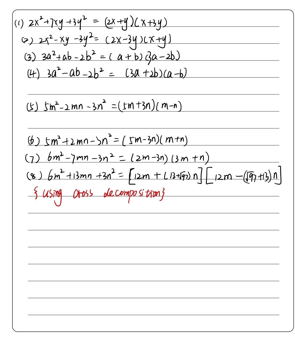 Factorise 1 2x2 7xy 3y2 5 5m2 2mn 3n2 2 2x2 Xy 3y Gauthmath