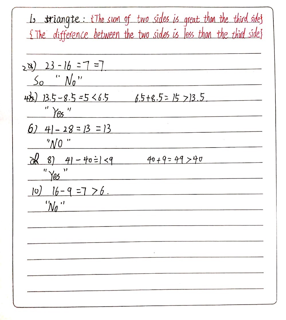 Et Of Numbers Is A Triangle Or Not Write Yes If Gauthmath