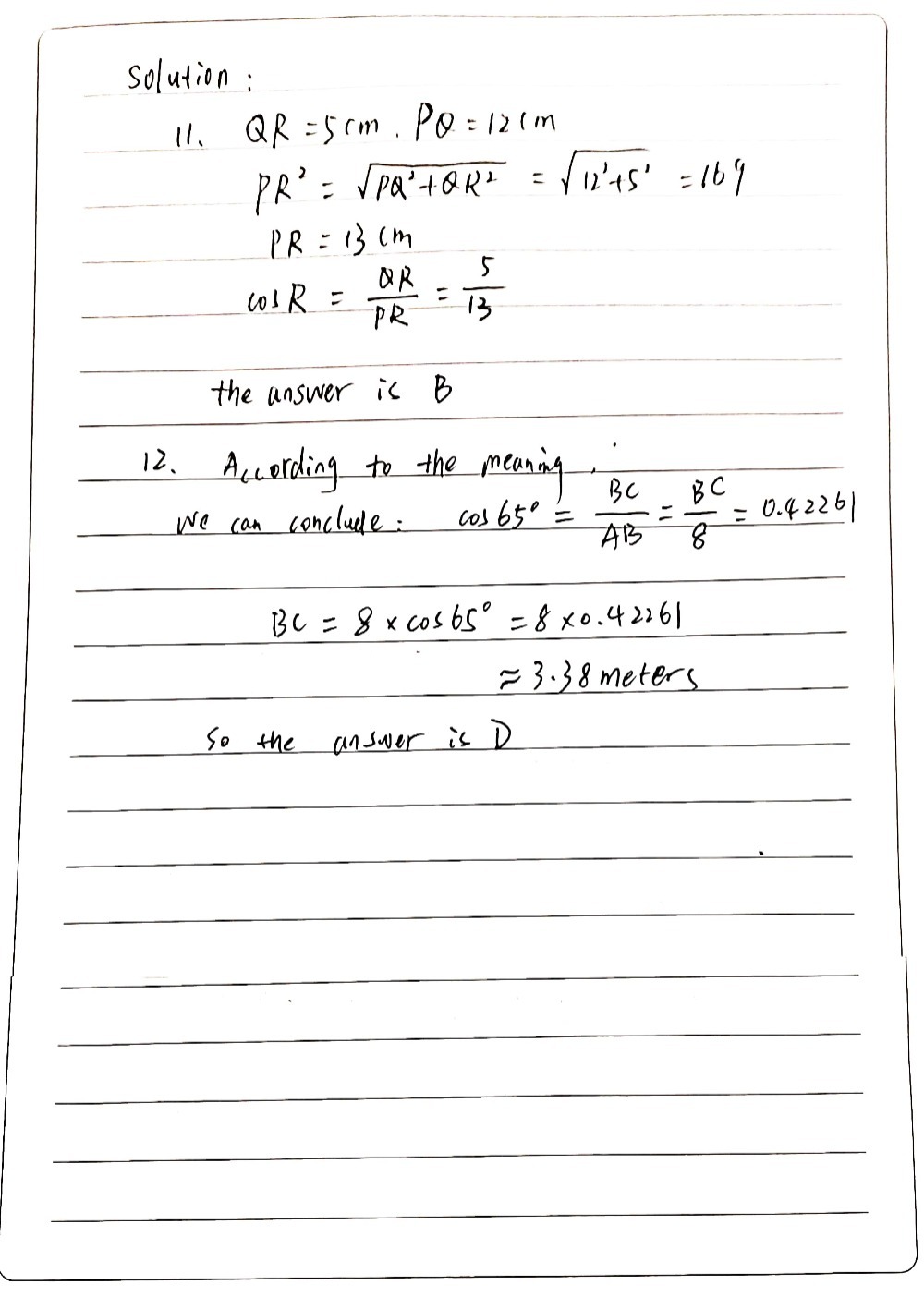 11 In The Right Triangle Pqr Pq 12cm And Qr 5cm Gauthmath
