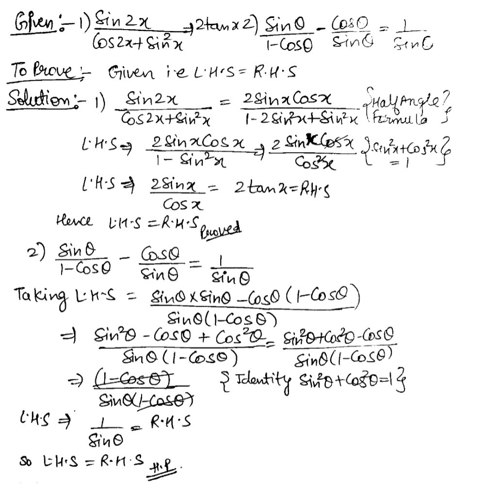 Prove The Following Frac Sin 2xcos 2x Sin 2x 2tan Gauthmath