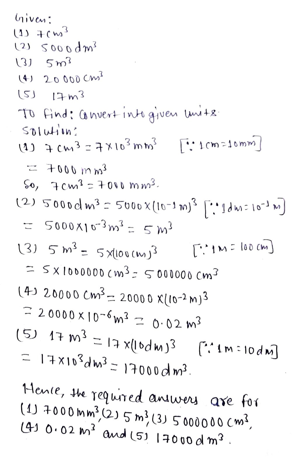 1 7cm3 Mm3 2 5 000 Dm3 M3 3 5 M3 Cm3 4 0 Gauthmath