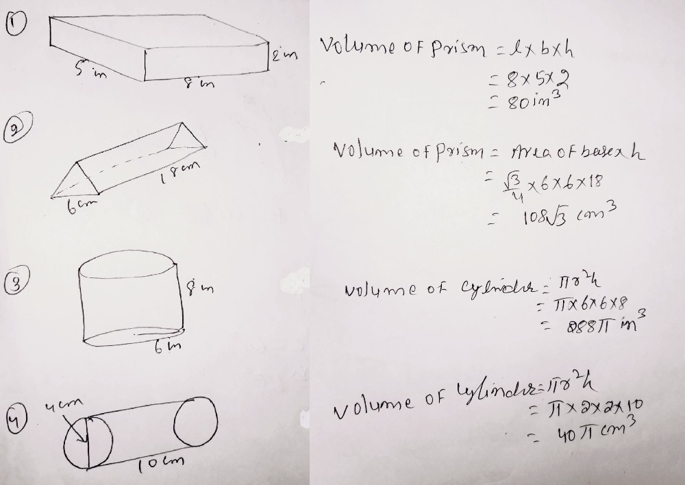 Solved: Geometry - Volume Worksheet Volumes of Prisms, Cylinders ...