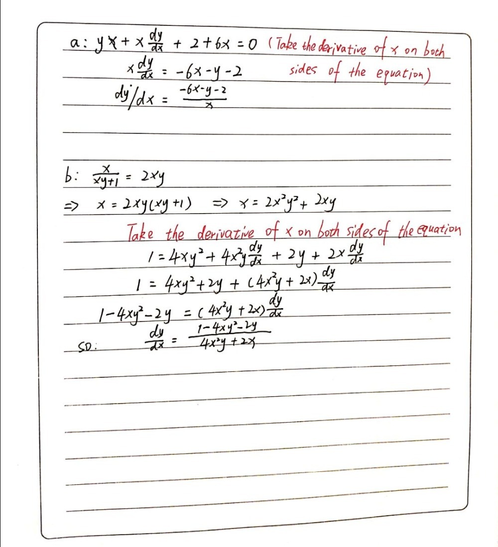 B Find Dy Dx By Implicit Differentiation Show Yo Gauthmath