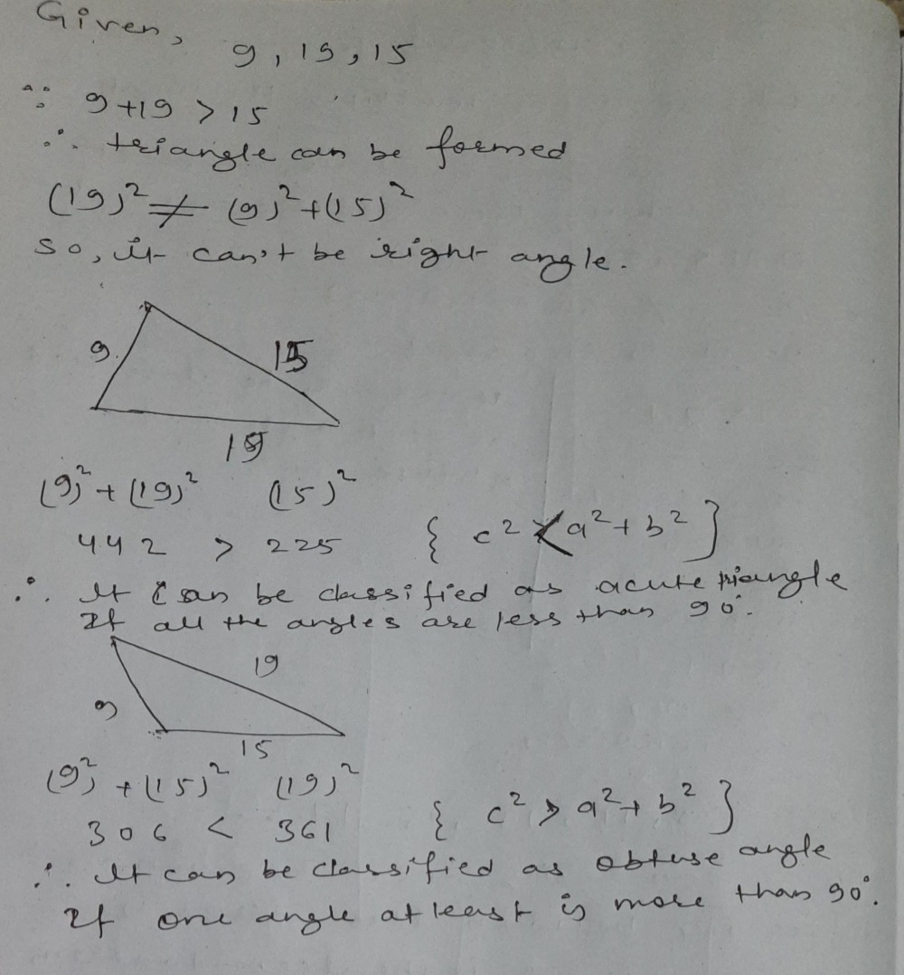 Classify The Triangle With The Given Side Lengths Gauthmath