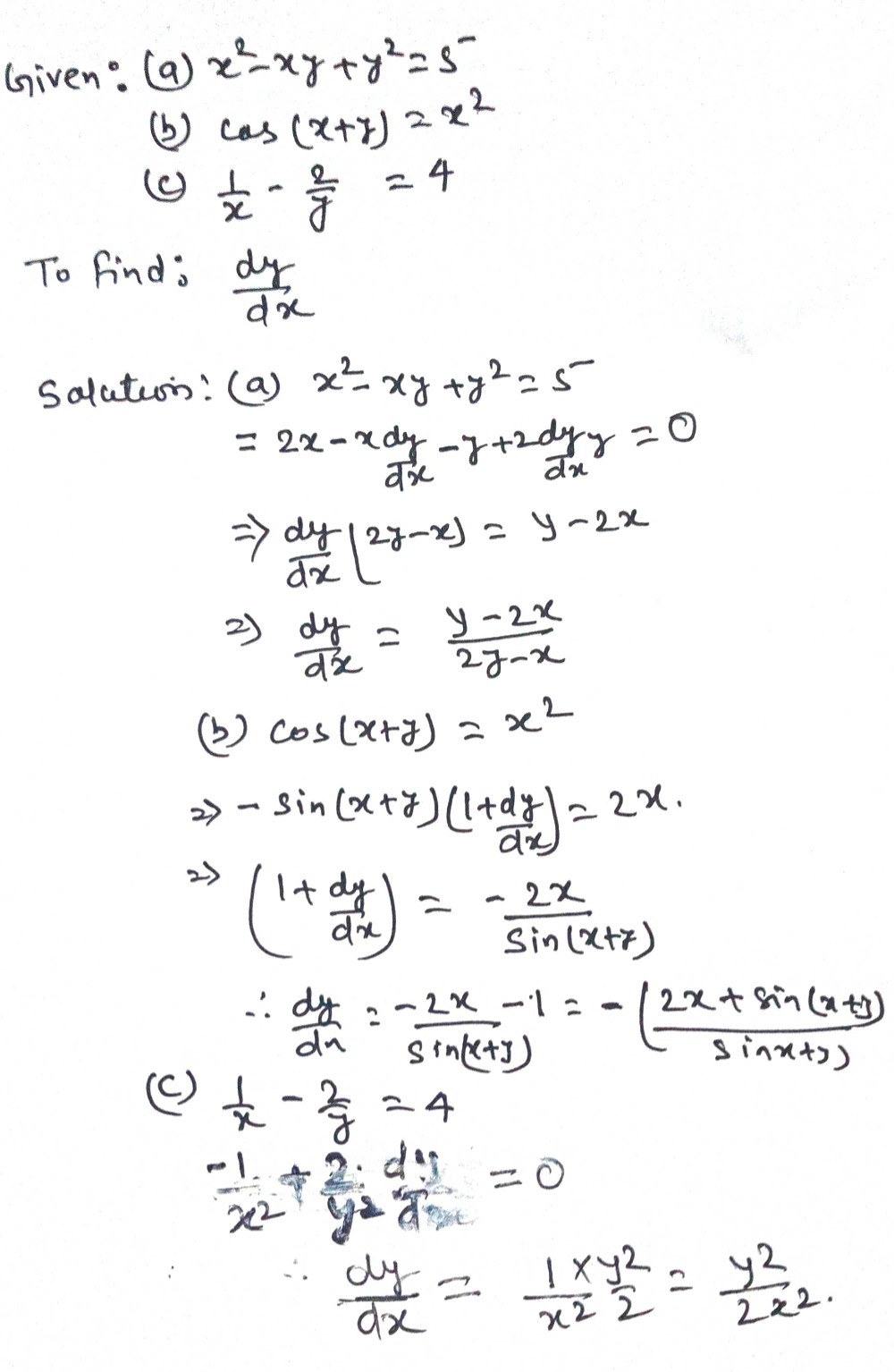 On 1 Find A Formula For The Derivative Dy Dx Gauthmath