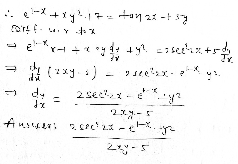 E1 X Xy2 7 Tan 2x 5y Given The Function Find Dy Gauthmath E1 X Xy2 7 Tan 2x 5y Given The Function Find Dy Gauthmath