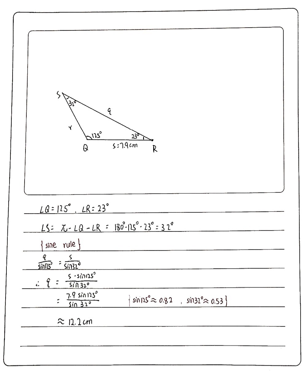 Nnetpviaed In Delta Qrs S 7 9 Cm Angle Q 125 Gauthmath