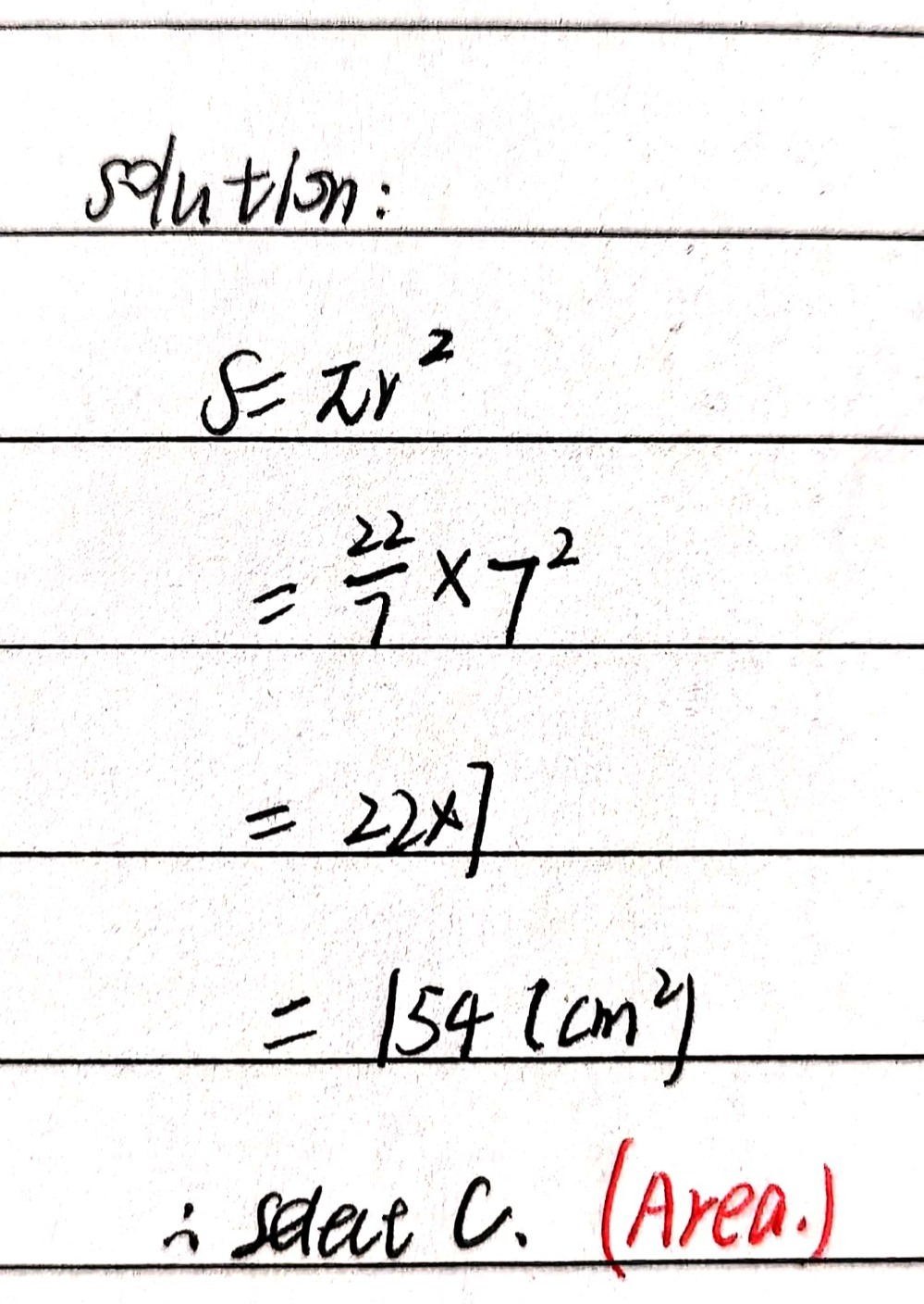 P 22 7 A 22cm2 B 44cm2 C 154cm2 D 308cm2 Gauthmath