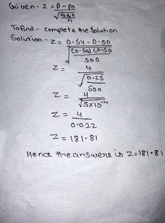 Z Statistic Z Frac Phi P 0 Square Root Of Frac P Gauthmath