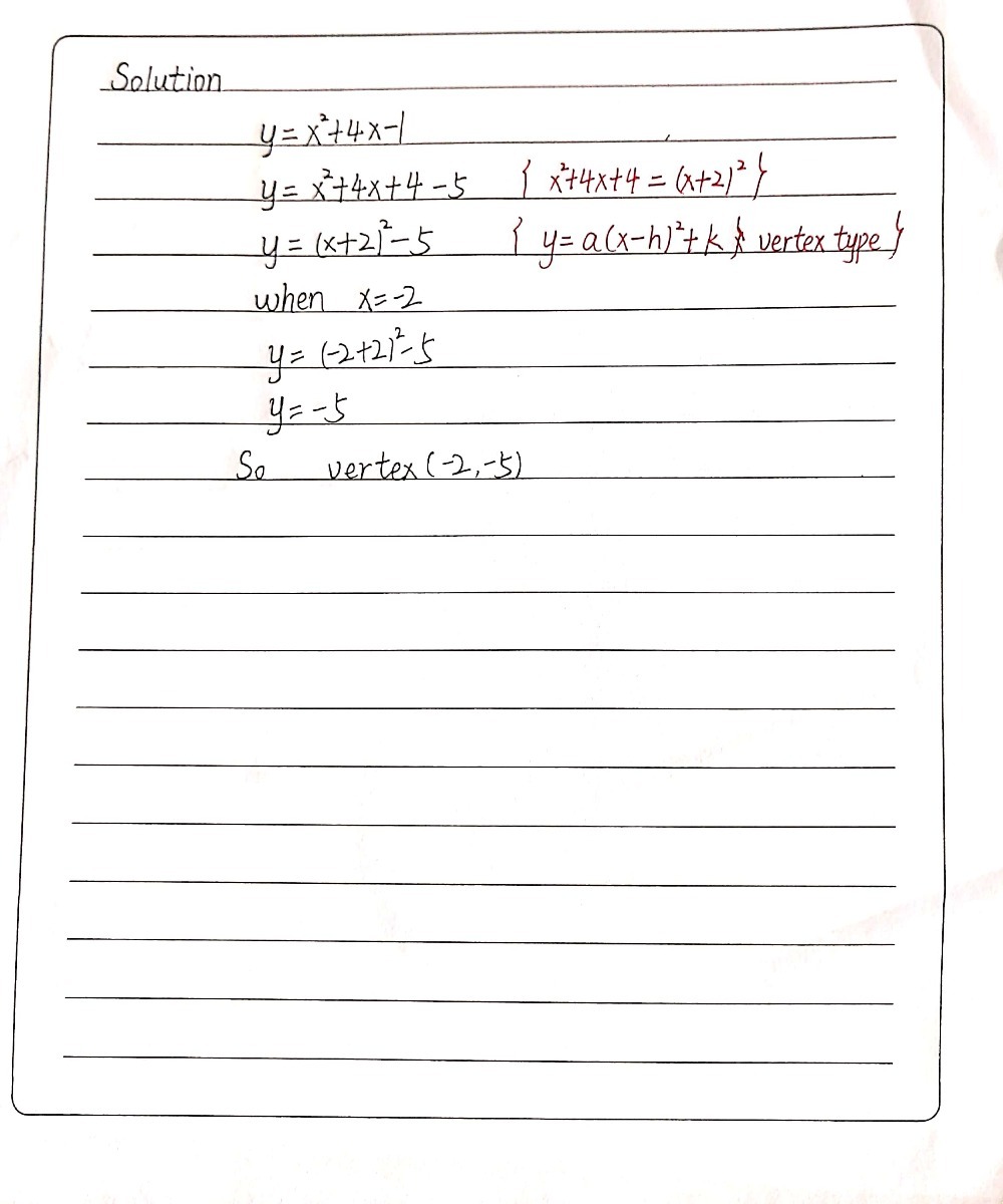 What Is The Vertex Of Parabola Y X2 4x 1 0 Gauthmath