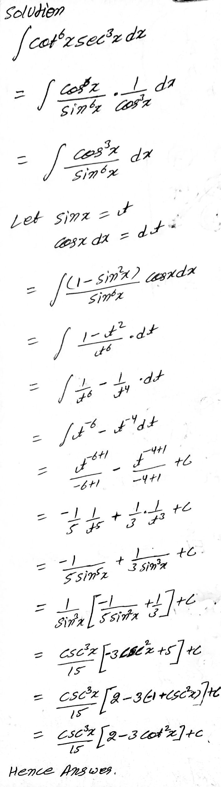 Evaluate T Cot 6x Sec 3x Dx Select One None Gauthmath