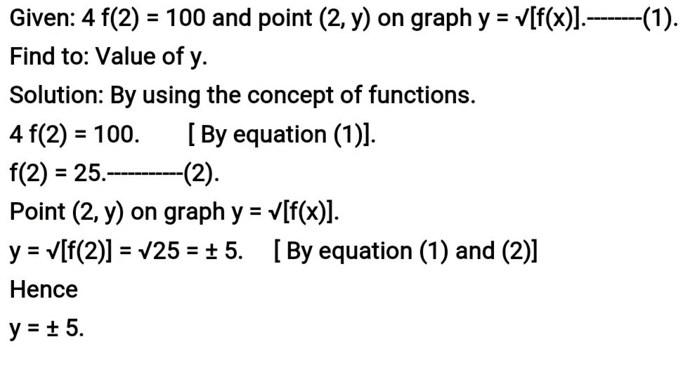 If 4f2 100 Then The Point 2 Y On The Graph Of Y Gauthmath