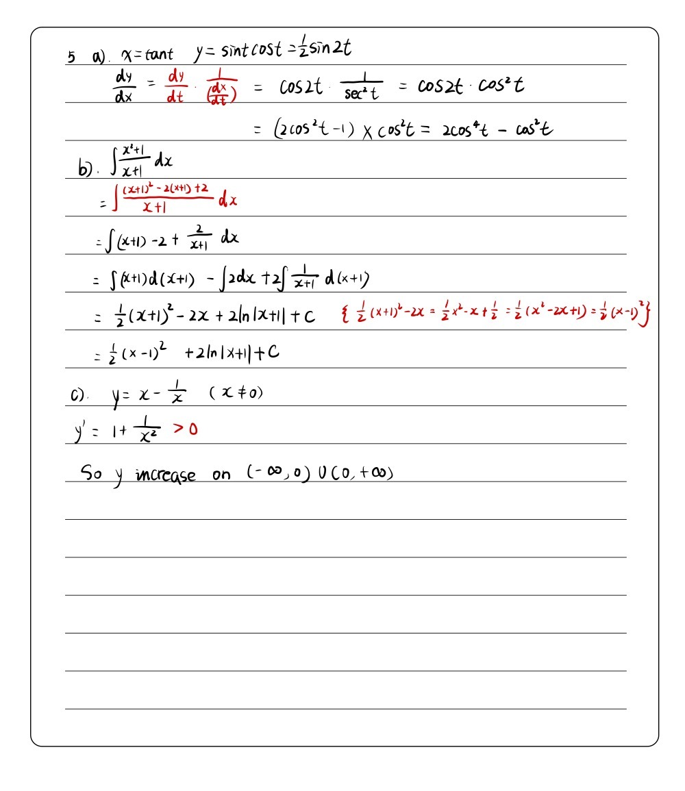 5 A Find Dy Dx When X Tan T And Y Sin T Co Gauthmath