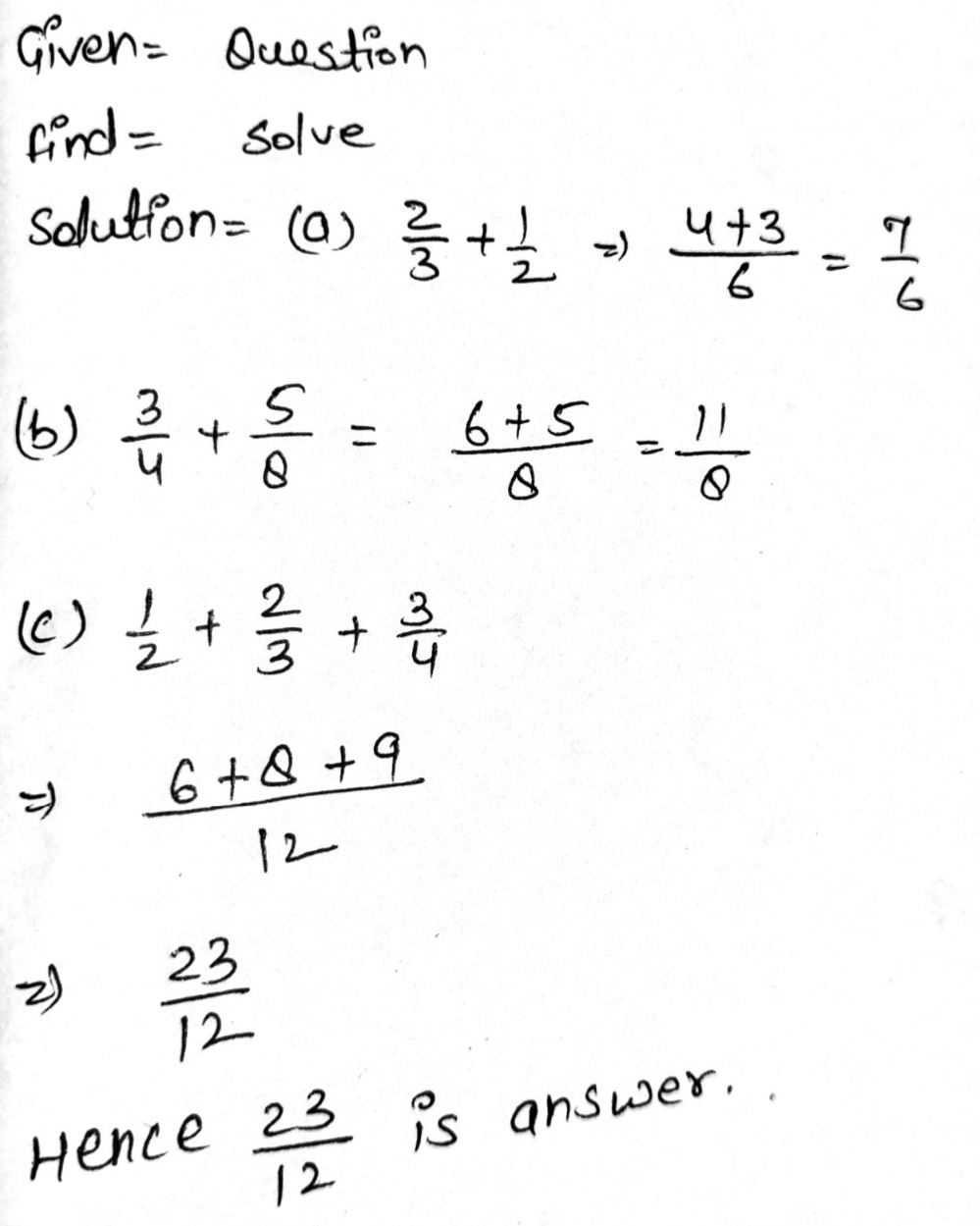 Fraction 5 Add A 2 3 1 2 B 3 4 5 8 C Gauthmath