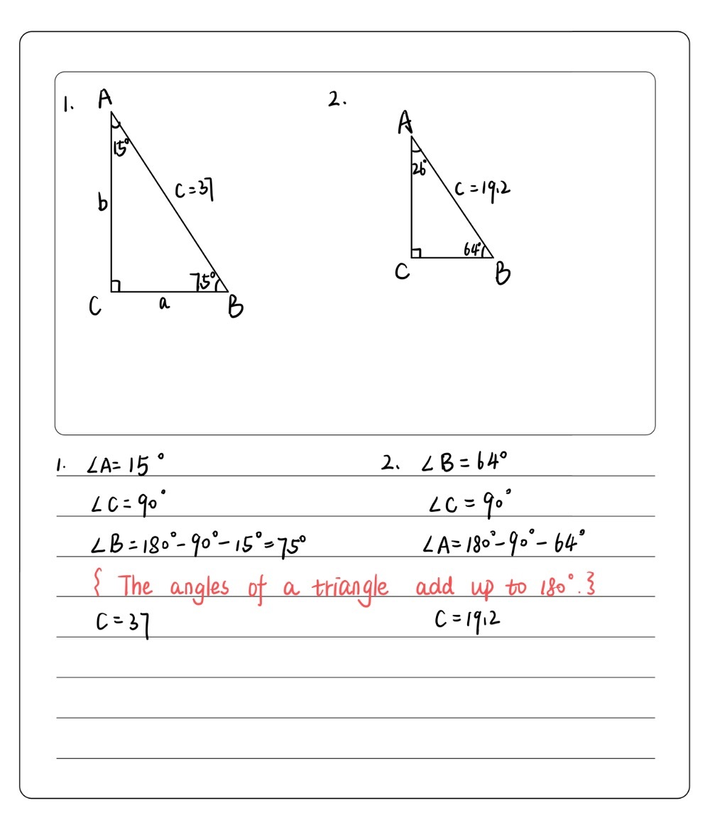 Solved: Sketch a figure and solve each right triangle ABC with right ...