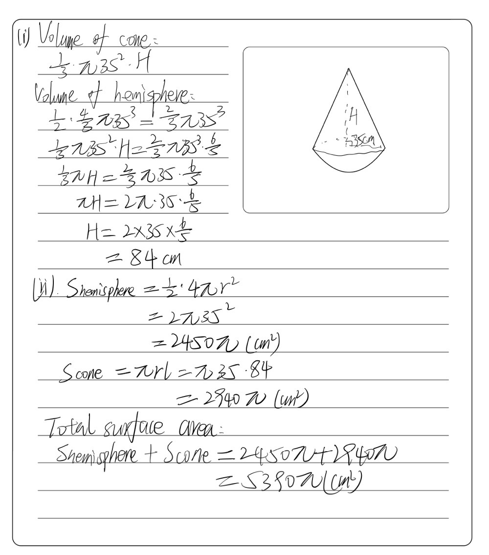 A Cone And A Hemisphere Have Equal Bases A solid consists of a cone and a hemisphere which - Gauthmath