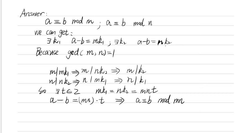 5 Prove Aequiv B Mod M And Aequiv B Mod N And G Gauthmath