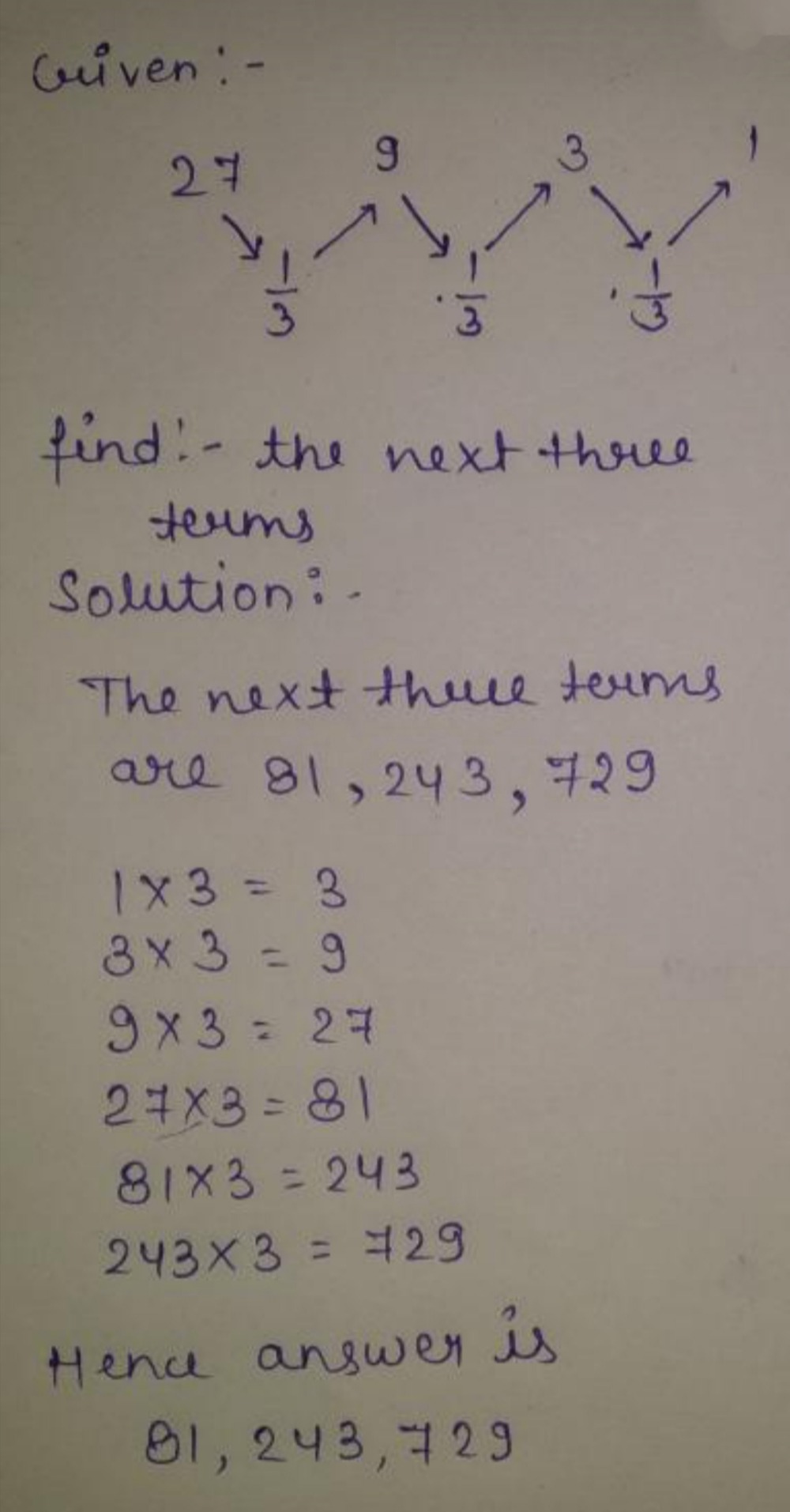 Write A Rule For The Sequence 27 9 3 1 Find T Gauthmath