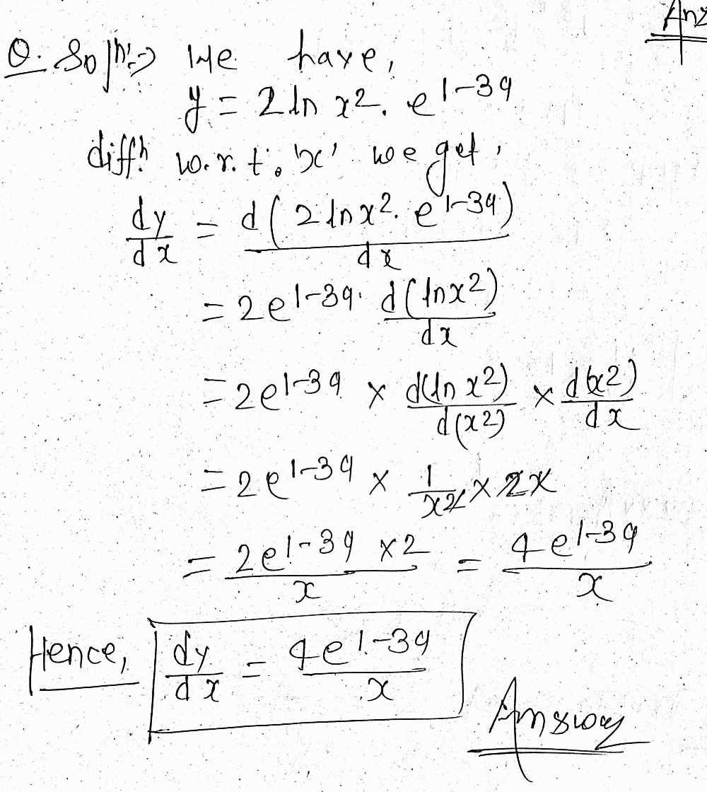 Find The First Derivative Of Y 2 Ln X2 E1 3 A Gauthmath