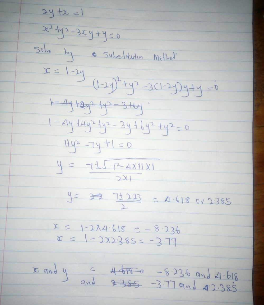 Solve Simaltenuasly 2 Y X 1 And X2 Y2 3xy Y 0 Gauthmath