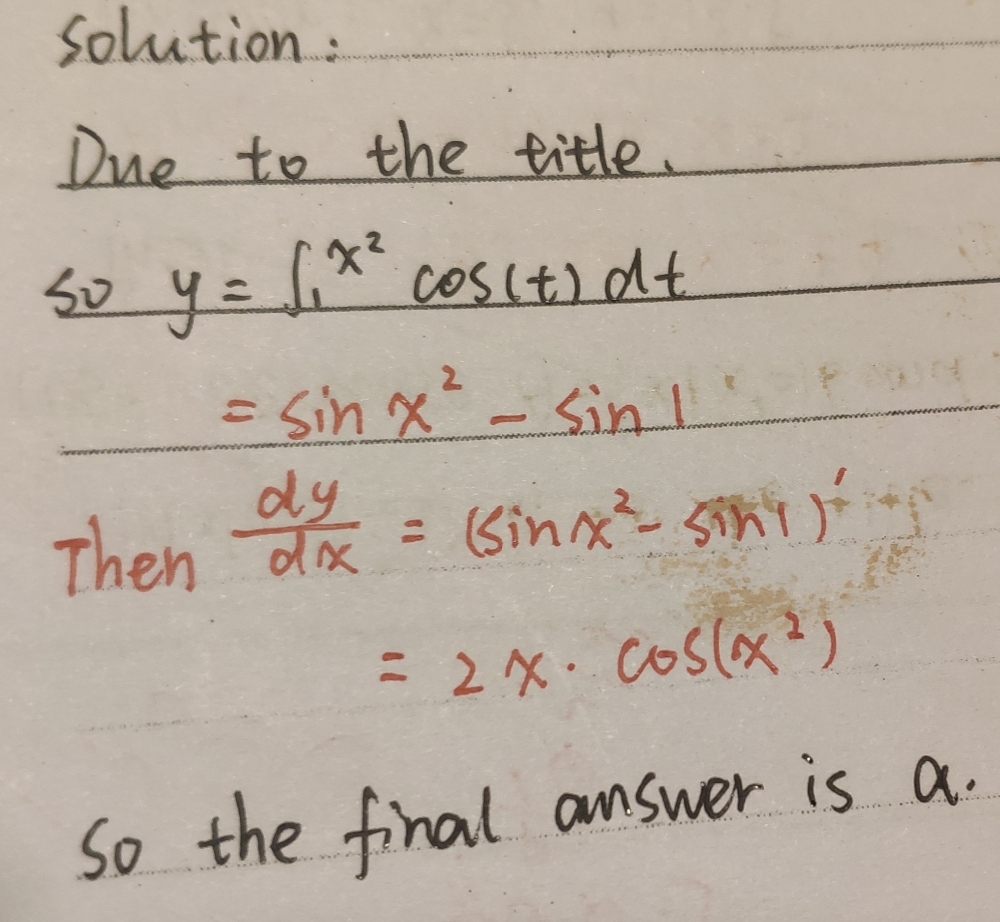 If Y T 1x2cos Tdt Then Dy Dx Equal To Se Gauthmath