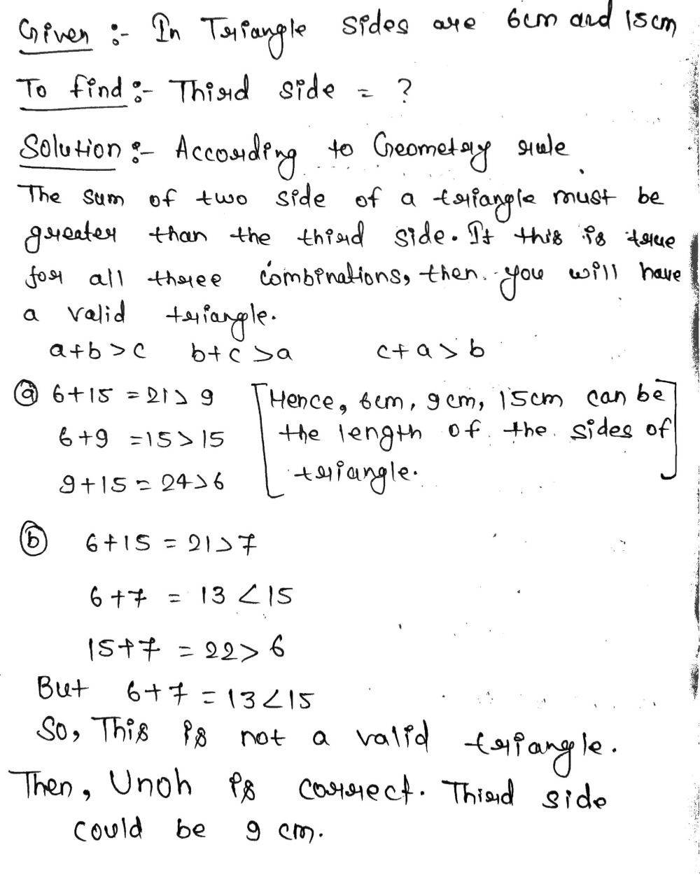 A Triangle Has Two Sides That Are 6 Cm And 15 Cm I Gauthmath