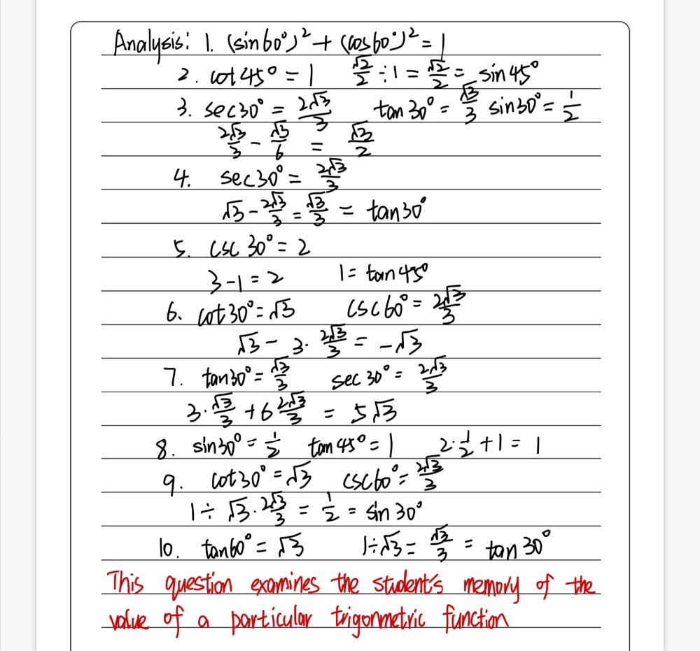 1 Sin 60 2 Cos 60 2 6 Cot 30 3cs Gauthmath