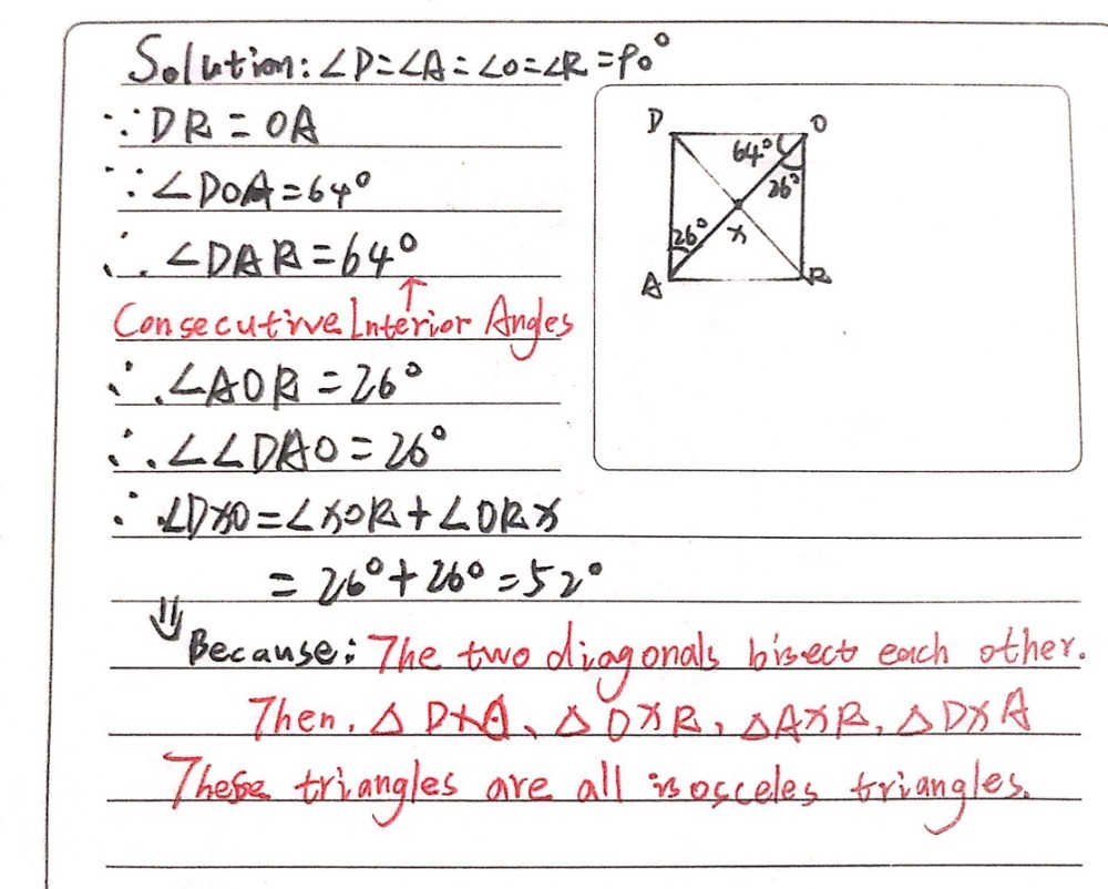 Solved: Problem Solving 9. Given DORA is a rectangle and ∠ DOA is 64 ...