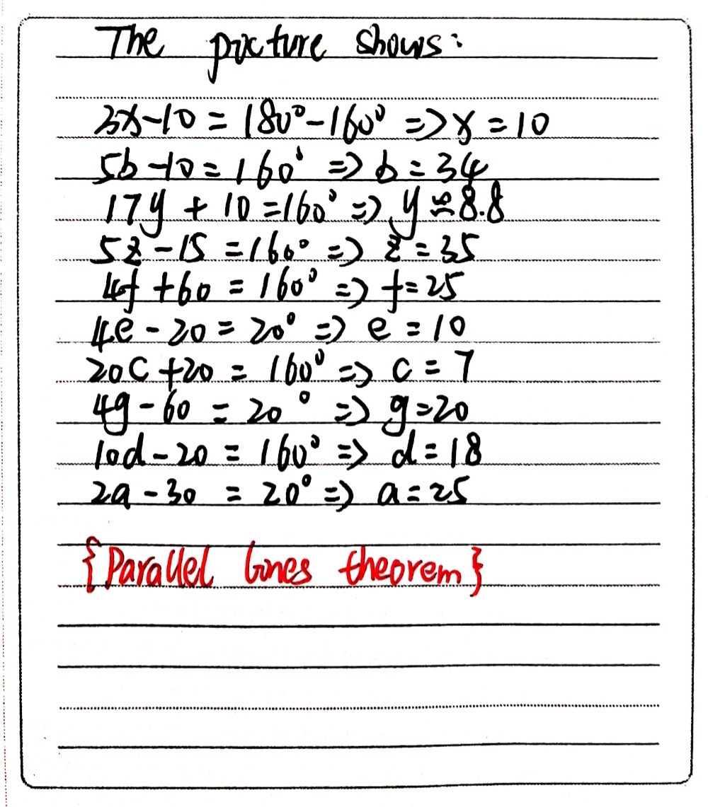 Find The Value Of A B C D E F G X Y And Z Gauthmath