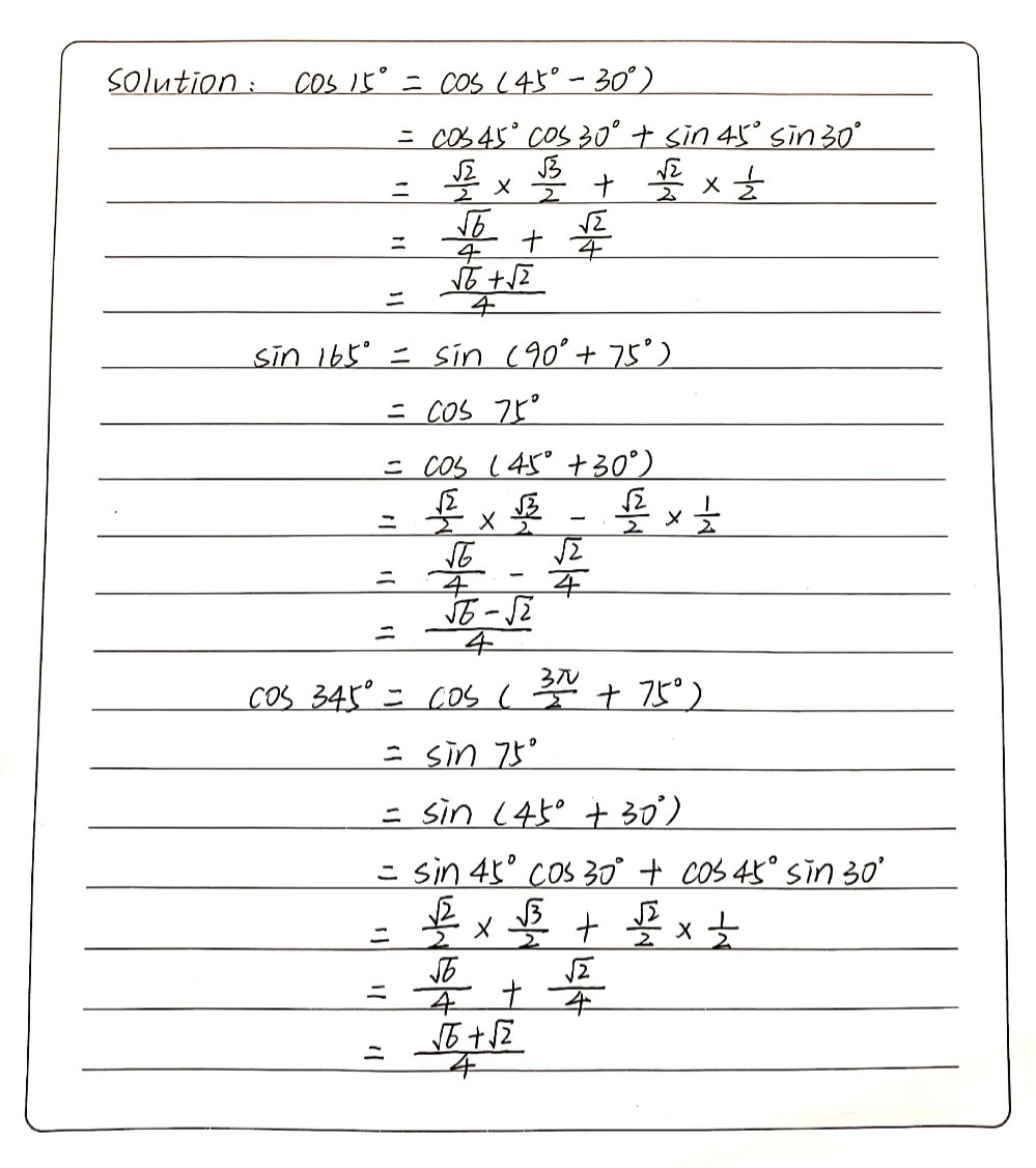 Sin 345 Ethiopia Learning Math Grade 11 Page 345 In English Our First Step Here Is To Convert The Angle Of 345 Degree Into Two Angles Whose Therefore We Will