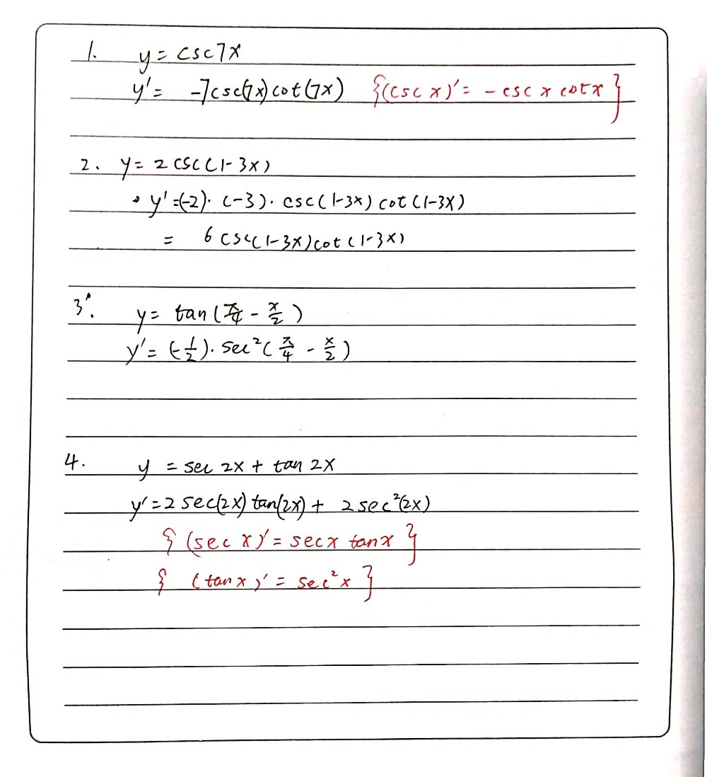 Find The Derivative Of The Following Functions 1 Gauthmath