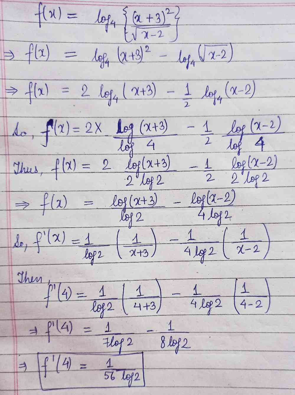 Determine F 4 For Fx Log 4 Frac X 32 Square Root Gauthmath