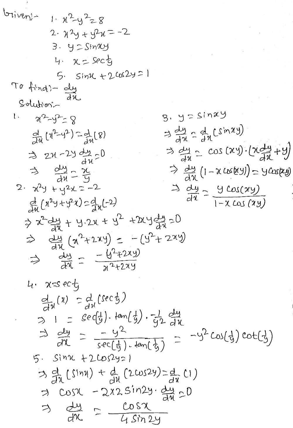 Activities Directions Use Implicit Differentiatio Gauthmath