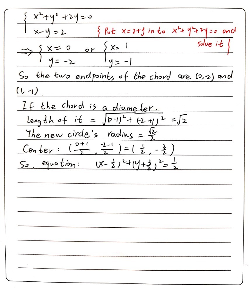 If X Y 2 Is The Equation Of A Chord Of The Circle Gauthmath