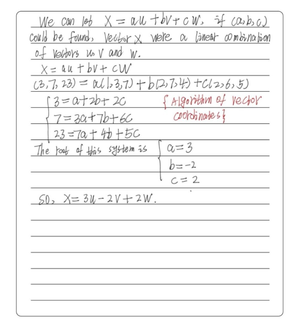 Check Whether The Vector X 3 7 23 Is A Linear Co Gauthmath